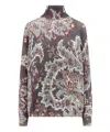Etro Grey Floral Print Knitted Wool Sweater In Multicolor
