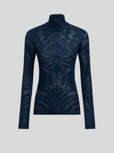 Etro Rollkragenpullover Aus Jacquard-strick In Navyblau