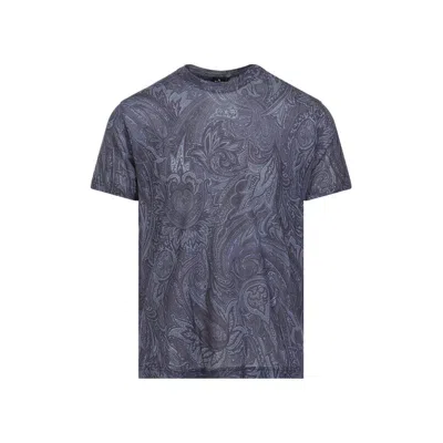 Etro Roma Blue Lyocell T-shirt In Grey