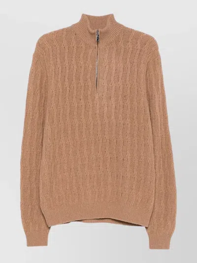 Etro Roma Cashmere Quarter Zip Cable Knit Jumper In Orange