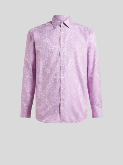 Etro , Roma Cotton Shirt, Man, Purple, Size 45
