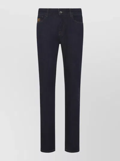 Etro Roma Denim Five Pocket Tailored Trousers In Blue