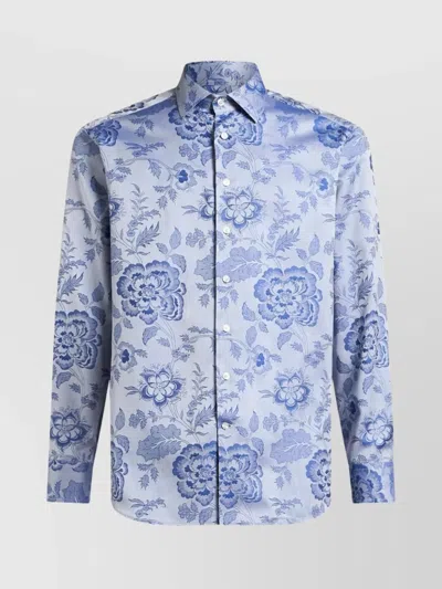 Etro Roma Floral Pattern Button-down Collar Shirt In Blue
