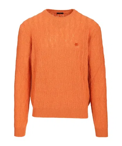 Etro Crewneck Sweater Nylon Blend Silk Cable In Orange