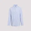 Etro Striped Long-sleeved Shirt In Multicolour On Pale Blue Base