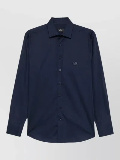 Etro Roma Logo Shirt Regular Fit Long Sleeves In Blue