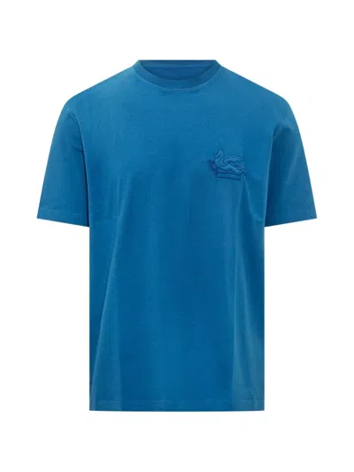 Etro Roma Logo-embroidered T-shirt In Blue