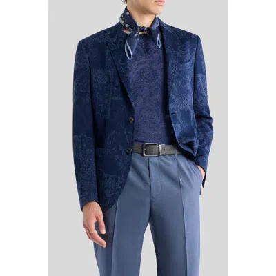 Etro Roma Mixed Print Cotton Jersey Sport Coat In Blue