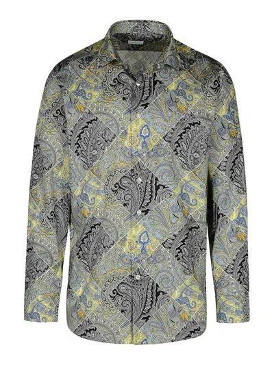 Etro Paisley-print Cotton Shirt In Gray