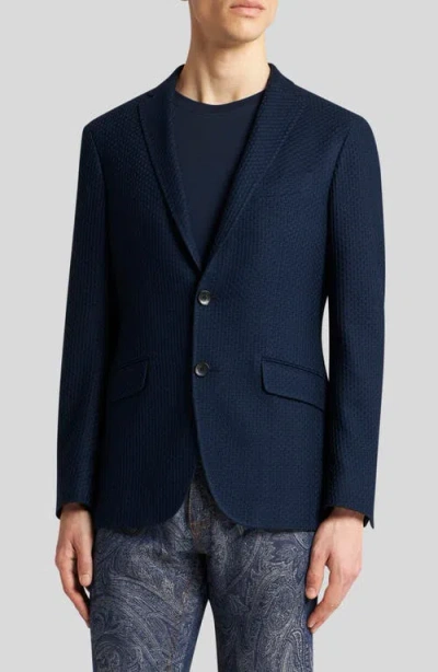Etro Roma Navy Textured Cotton Knit Blazer In Blue