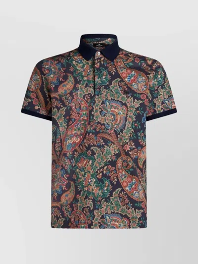 Etro Roma Paisley Print Polo Shirt In Grey