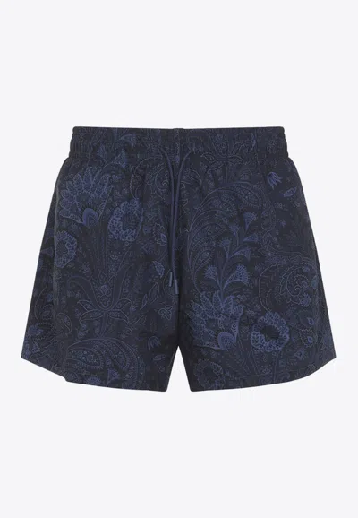 Etro Roma Paisley-print Swim Shorts In Blue