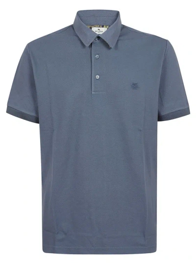 Etro Roma Polo Shirt In Cotton Piquet In Blue