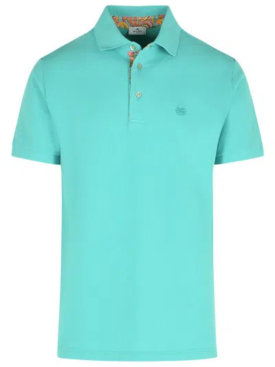 Etro 'roma' Polo Shirt In Light Blue Cotton