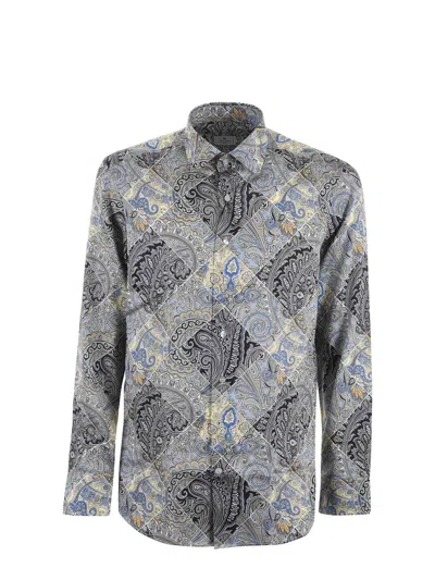 Etro Paisley-print Cotton Shirt In Gray