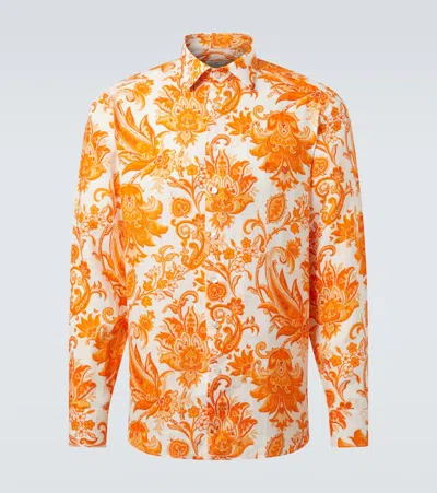 Etro Roma Printed Linen Shirt In Orange Exclusive