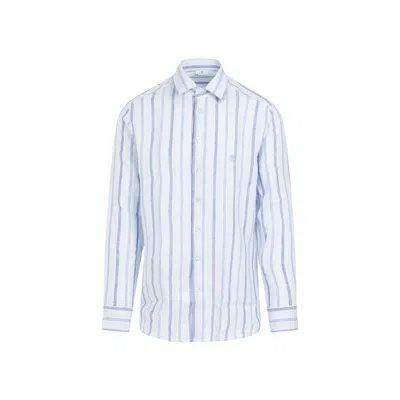 Etro Logo Embroidered Striped Shirt In Blue