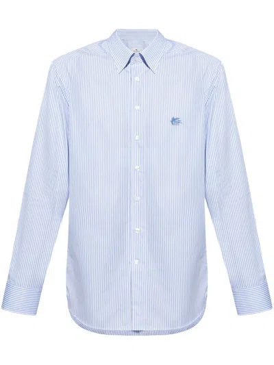 Etro Logo Embroidered Striped Shirt In Blue