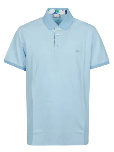 Etro Roma Short Sleeve Polo Shirt In Azzurro