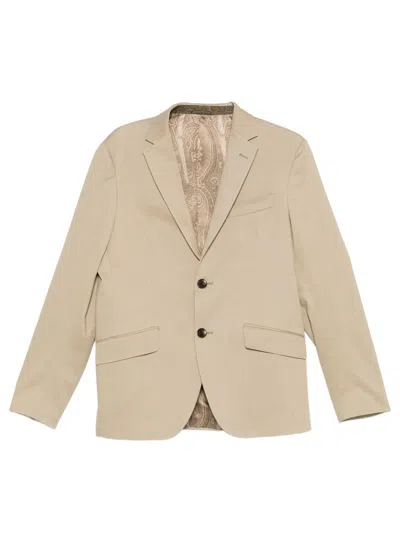 Etro Roma Single-breasted Cotton Blazer In Neutral