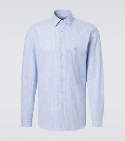Etro Roma Striped Cotton Shirt In Blue