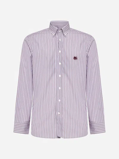 Etro Logo Embroidered Striped Shirt In Purple