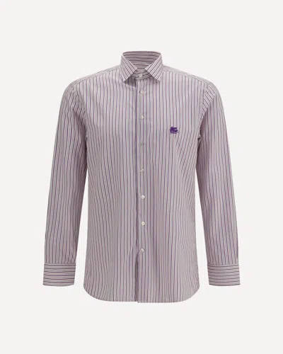 Etro Roma Striped Cotton Shirt With Pegaso Logo In Pattern