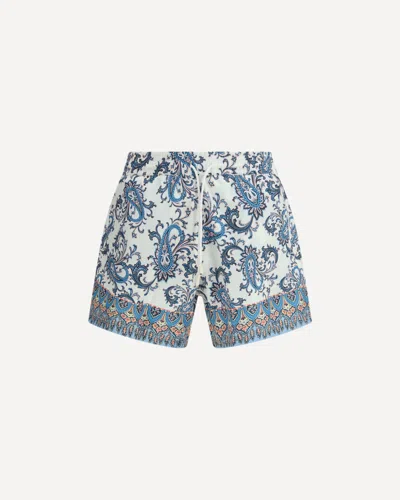 Etro Swim Shorts With Placed Leafy Paisley Print In Blue