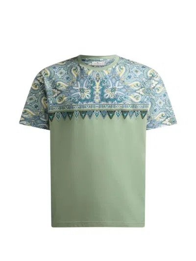 Etro Roma Paisley Regular Fit Crew Neck T-shirt In Green