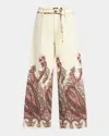 Etro Romantic Pink Drawstring Wide-leg Denim Pants In White