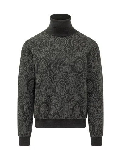 Etro Rome Knit Turtleneck Sweater In Gray