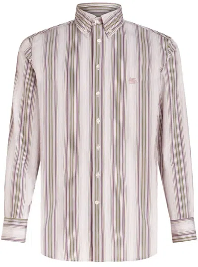Etro Stripe-print Button-down Shirt In Neutrals