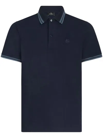 Etro Roma Printed Details Polo Shirt Clothing In Blue