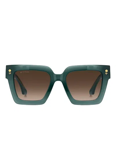 Etro Rose-embellished Square-frame Sunglasses In Green
