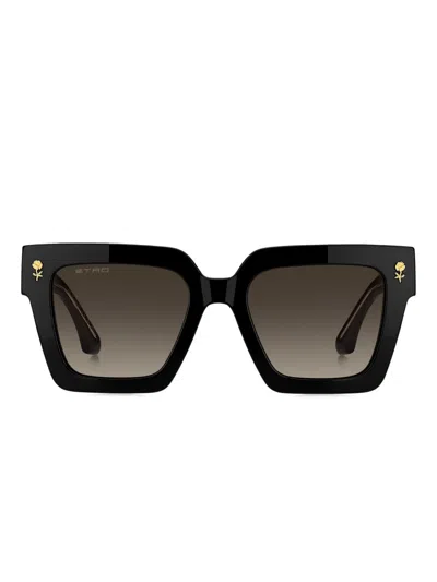 Etro Rose-embellished Square Sunglasses In Black