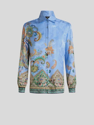 Etro , Rose Jacquard And Floral Paisley Shirt, Woman, Light Blue, Size 50