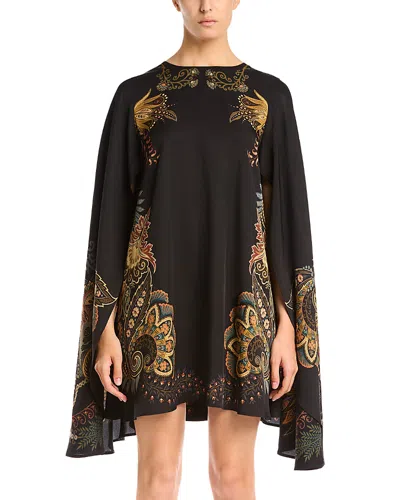 Etro Round Neck Printed Cape Mini Dress In Black