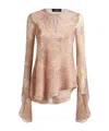 Etro Silk Crepon Top With Intricate Paisley Foliage Print In Nude