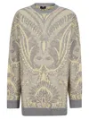 Etro 'paisley' Crew Neck Oversized Jacquard Sweater In Grigio Fantasia