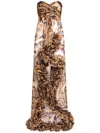 Etro Ruched-detailing Printed Silk Maxi Dress In Neutrals