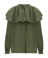 Etro Ruched Floral-embroidery Blouse In Green