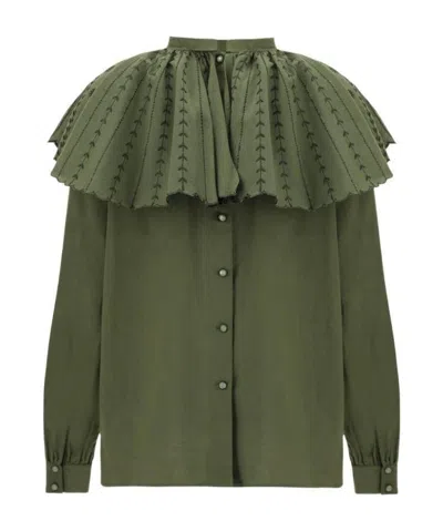 Etro Ruched Floral-embroidery Blouse In Green