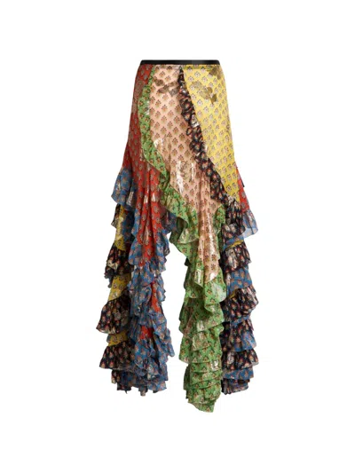 Etro Ruffle Asymmetric Skirt In Multi
