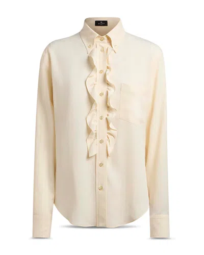 Etro Ruffle Front Silk Shirt In Neutral