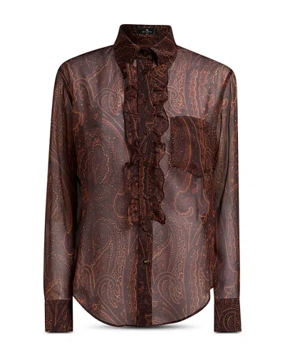 Etro Ruffle Front Silk Shirt In Red