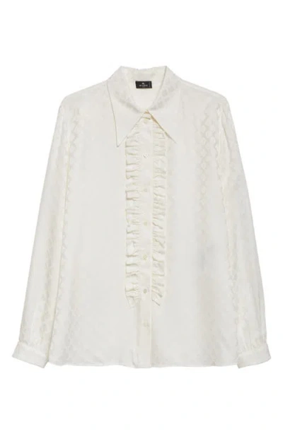 Etro Ruffle Jacquard Crêpe De Chine Blend Button-up Shirt In Pleum