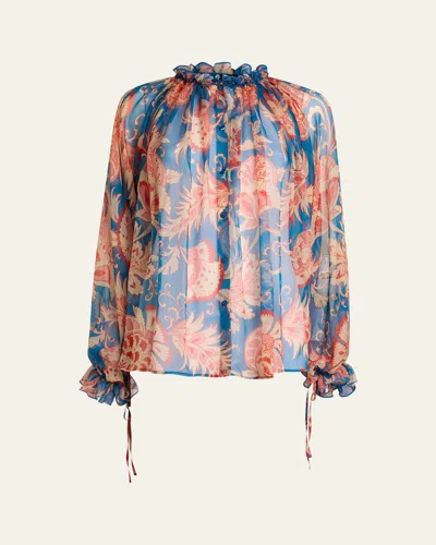Etro Ruffled Button-front Silk Blouse In Multi