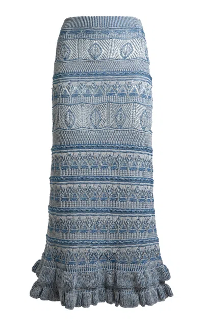 Etro Ruffled Cotton Knit Maxi Skirt In Multi