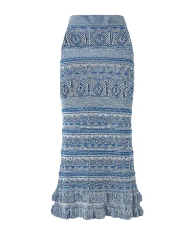 Etro Ruffled Crocheted Maxi Skirt In Blue