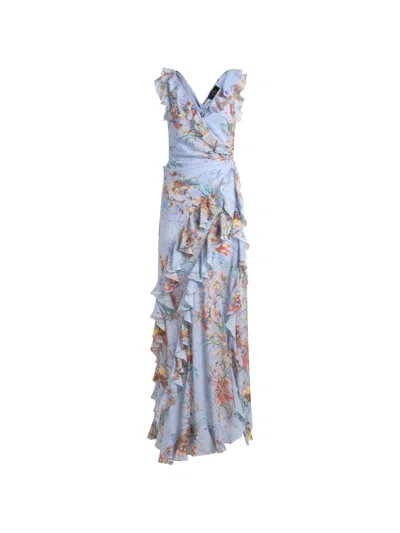Etro Ruffled Tiered Paisley And Floral-print Satin Maxi Dress In Blue